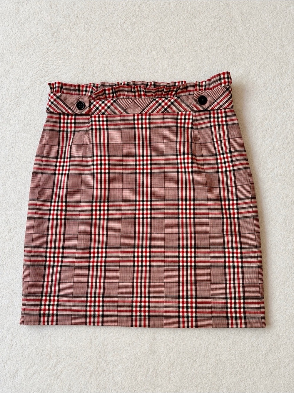 Express Plaid Paperbag Waist Mini Skirt Red Black Size 4